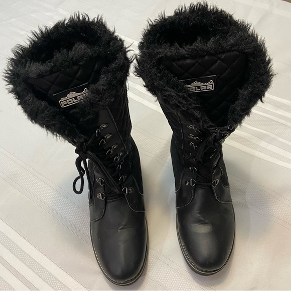 POLAR -Women Black Fur Lined Side Zippered Quilted Snow Boots- EUC size 11 - Picture 1 of 5